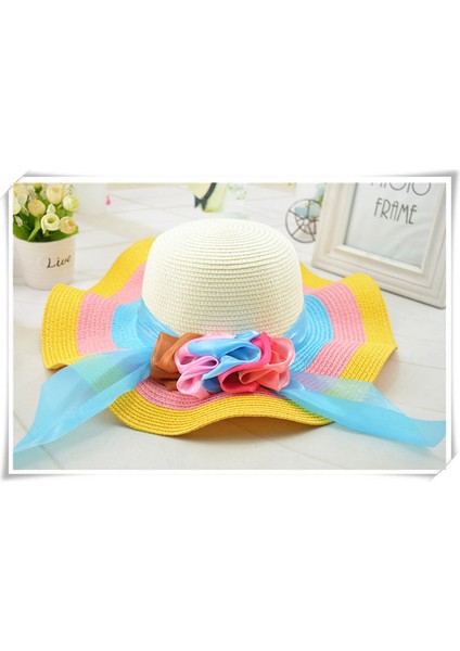 Yaz Seyahat Bayanlar Çiçek Gökkuşağı Plaj Şapkası Hasır Şapka Uv Koruması (Yurt Dışından)