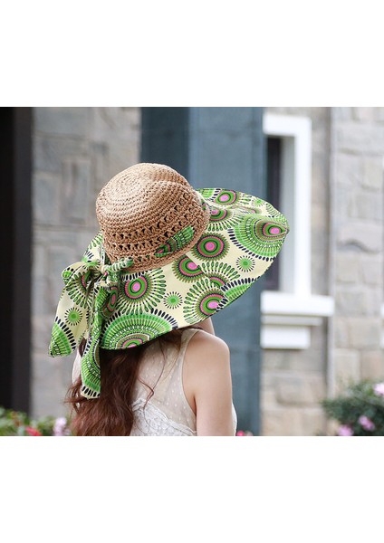 Uv Koruma Katlanabilir Güneş Plaj Şapkası Büyük Kenarlı Güneş Koruyucu Hasır Şapka (Yurt Dışından)