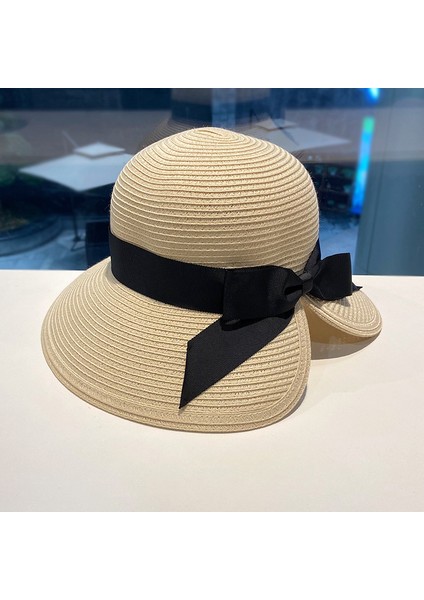 Balıkçı Şapkası Kadın Yaz Güneşlik Plaj Şapkası Tüm Maç Katlanabilir Hasır Şapka (Yurt Dışından)