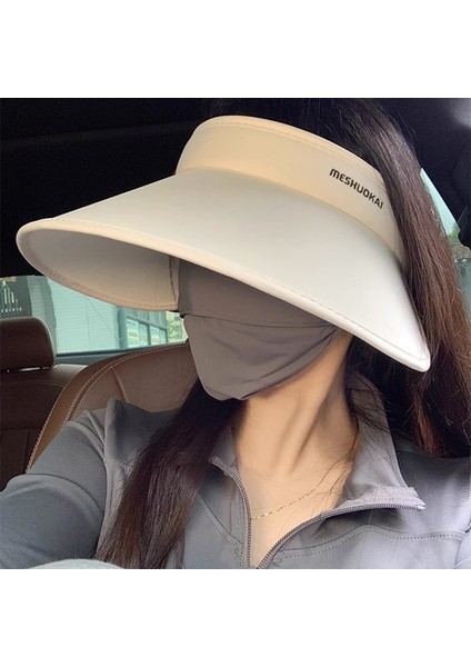 Büyük Kenarlı Güneş Şapkası Çift Katmanlı Buz Ipek Kadın Yaz Uv Güneşlik Şapka (Yurt Dışından)