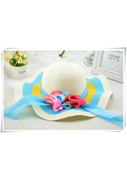 Yaz Seyahat Bayanlar Çiçek Gökkuşağı Plaj Şapkası Hasır Şapka Uv Koruması (Yurt Dışından)