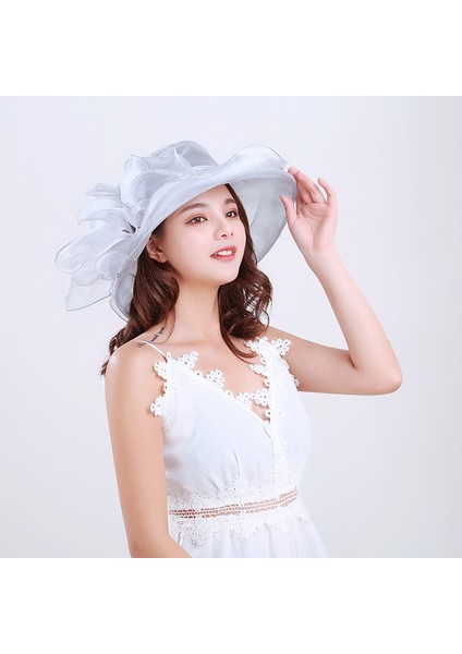 Güneş Şapkası Yaz Bayanlar Büyük Yay Net Gazlı Bez Güneş Koruyucu Yaz Şapkası (Yurt Dışından)