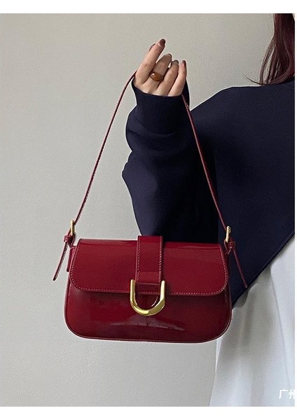 Kadınlar Için Üst Düzey Çanta, Retro Bordo At Nalı Tokası Moda El Koltuk Altı Çantası, Omuz Crossbody Çantası (Yurt Dışından)