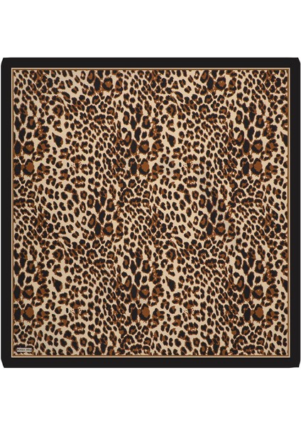 Kahverengi Leopar Desen Twill Ipek Eşarp