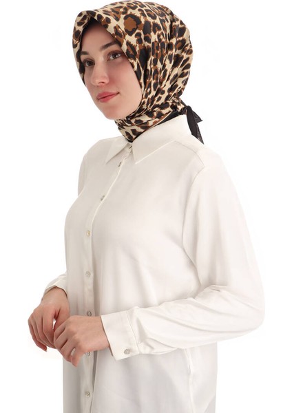 Kahverengi Leopar Desen Twill Ipek Eşarp fiyatları