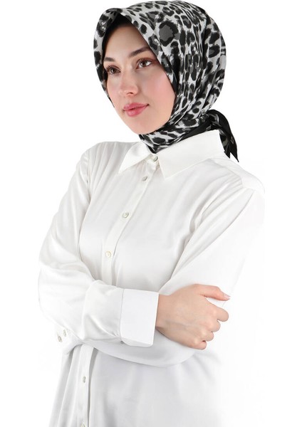 Füme Leopar Desen Twill Ipek Eşarp