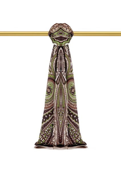 Yeşil Nil Desen Sura Ipek Şal