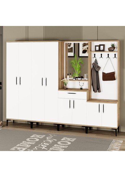 Sezen-1-2-3-3 Aynalı Çekmeceli Vestiyer Portmanto Ayakkabılık SZN02