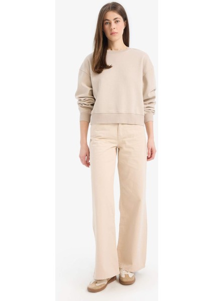 Boxy Fit Bisiklet Yaka Basic Düz Kalın Sweatshirt E4732AX25SP