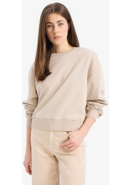 Boxy Fit Bisiklet Yaka Basic Düz Kalın Sweatshirt E4732AX25SP