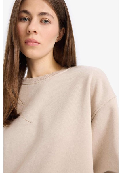 Boxy Fit Bisiklet Yaka Basic Düz Kalın Sweatshirt E4732AX25SP