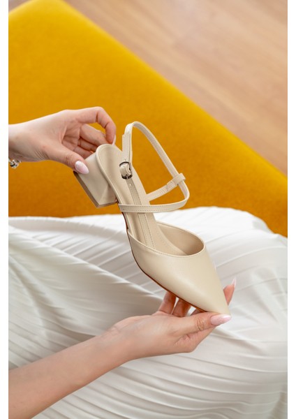 Elsa Bej Bileğe Dolamalı (4 cm Topuk Boyu ) Sivri Burun Topuklu Babet Ayakkabı fiyatları