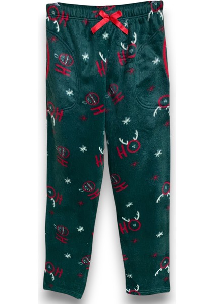 Kadın Koyu Yeşil Polar Cepli Kışlık Kalın Kaliteli Pijama Altı