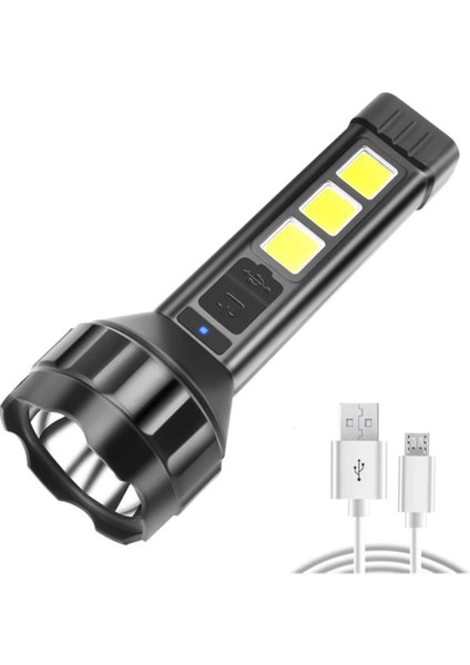 659 USB Şarjlı El Feneri Cob Yan Işık Güçlü El Feneri USB Şarj Edilebilir Açık Kamp Lambası Taşınabilir