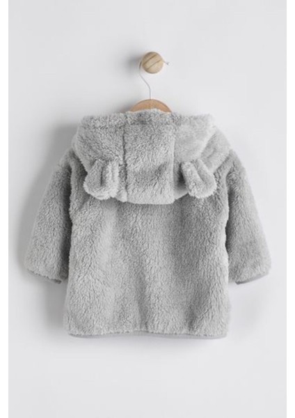 Gri Tam Polar Astarlı Kapüşonlu Peluş Ceket fiyatları
