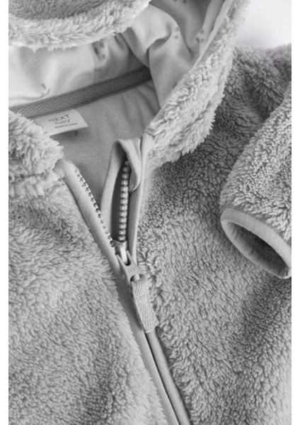 Gri Tam Polar Astarlı Kapüşonlu Peluş Ceket fırsatları
