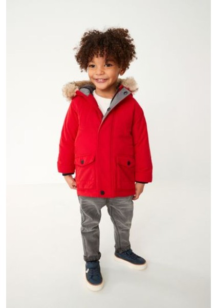 Kırmızı Kapüşonlu Tam Polar Astarlı Suya Dayanıklı Mont fırsatları