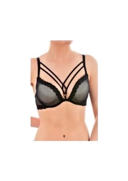 Kadın Siyah 193 Ön Çapraz Kenar Dantelli Yarım Destekli Sütyen