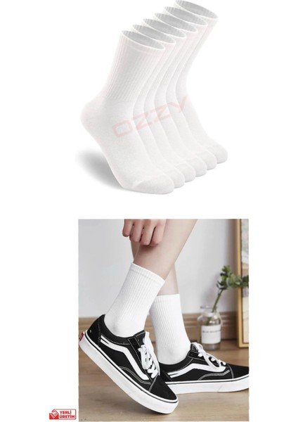 6 Çift Beyaz Dikişsiz Pamuklu Nefes Alabilir Soket Çorap Düz Desenli