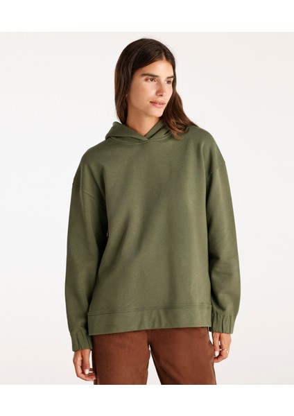 Yırtmaç ve Kol Ucu Lastik Detaylı Kapşonlu Sweatshirt