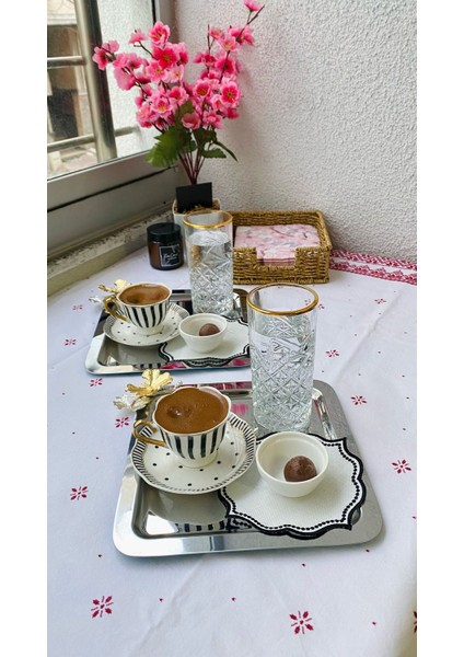 2'Li Lüx Kare Kelebekli Titanyum Kaplama Servis ,Çay ,Kahve ,İkramlık Sunum Tepsisi