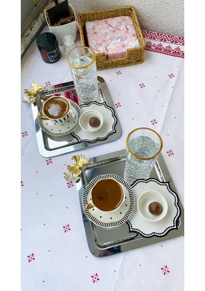 2'Li Lüx Kare Kelebekli Titanyum Kaplama Servis ,Çay ,Kahve ,İkramlık Sunum Tepsisi