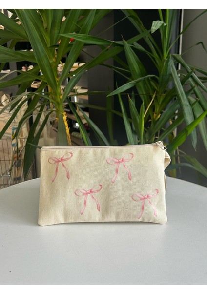 Pembe Kurdele Baskılı Hambez Clutch Çanta