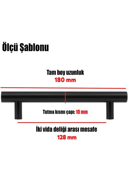 10 Adet Rosemary Mobilya Mutfak Çekmece Dolap Kapak Kulpu 128 mm Mat Siyah Metal Kulp (10 Adet)