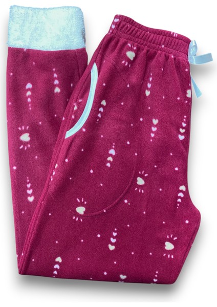 Kadın Kalpli Polar Cepli Kışlık Pelüş Manşetli Kalın Kaliteli Pijama Altı modelleri