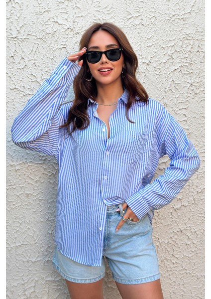 Kadın Gömlek Oversize Boyfriend Cepli Gömlek fırsatları