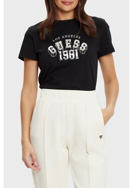 Martina % 100 Pamuk Regular Fit Bisiklet Yaka Logolu T Shirt V5RI06I3Z14 Bayan T Shirt V5RI06 I3Z14 Jblk