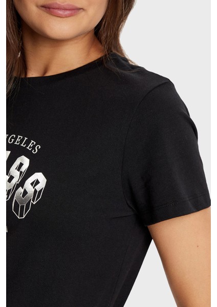 Martina % 100 Pamuk Regular Fit Bisiklet Yaka Logolu T Shirt V5RI06I3Z14 Bayan T Shirt V5RI06 I3Z14 Jblk