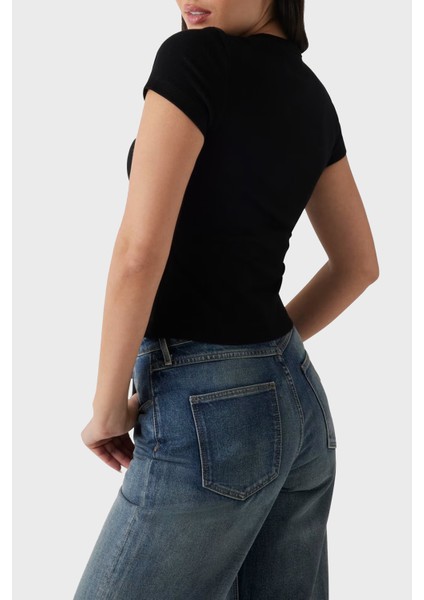 Ss Cn Rib Logolu Streç Pamuklu Slim Fit Bisiklet Yaka T Shirt W5RI68KA0H1 Bayan T Shirt W5RI68 KA0H1 Jblk fiyatları