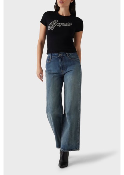 Ss Cn Rib Logolu Streç Pamuklu Slim Fit Bisiklet Yaka T Shirt W5RI68KA0H1 Bayan T Shirt W5RI68 KA0H1 Jblk modelleri