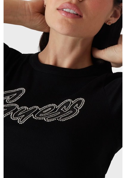 Ss Cn Rib Logolu Streç Pamuklu Slim Fit Bisiklet Yaka T Shirt W5RI68KA0H1 Bayan T Shirt W5RI68 KA0H1 Jblk fırsatları
