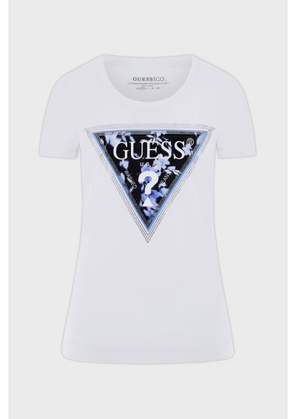 S S Cn Triangle Pamuklu Slim Fit Çiçek Desenli Üçgen Logolu T Shirt W5RI00J1314 Bayan T Shirt W5RI00 J1314 G011 indirimleri