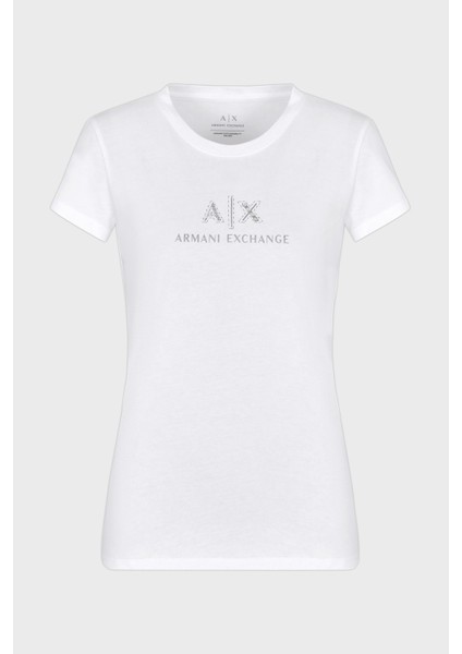 Armani Exchage Taşlı % 100 Pamuk Slim Fit Bisiklet Yaka T Shirt Bayan T Shirt XW000386 AF10354 U0002 indirimleri