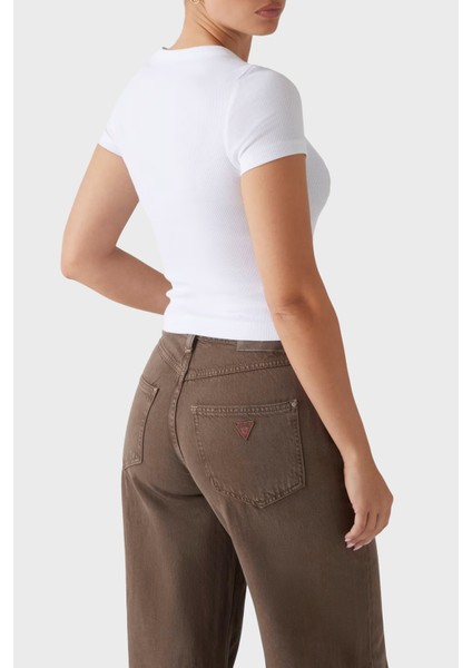 Ss Cn Rib Logolu Streç Pamuklu Slim Fit Bisiklet Yaka T Shirt W5RI68KA0H1 Bayan T Shirt W5RI68 KA0H1 G011