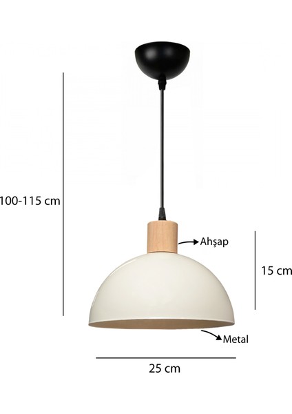 Nuuq Natural Ahşap Detaylı Metal Sarkıt Krem