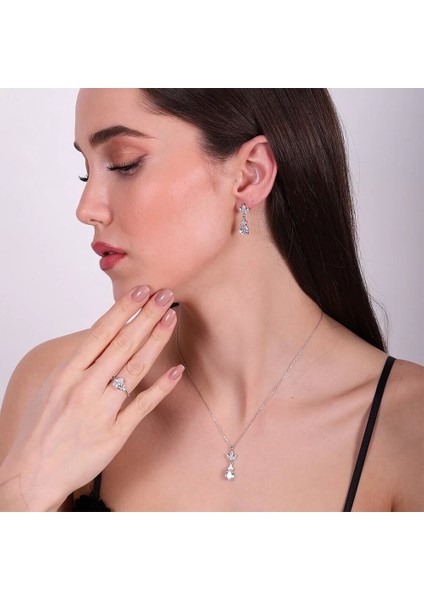 925 Ayar Zirkon Taşlı Kadın Silver Set