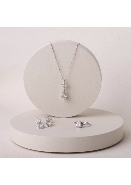 925 Ayar Zirkon Taşlı Kadın Silver Set fiyatları