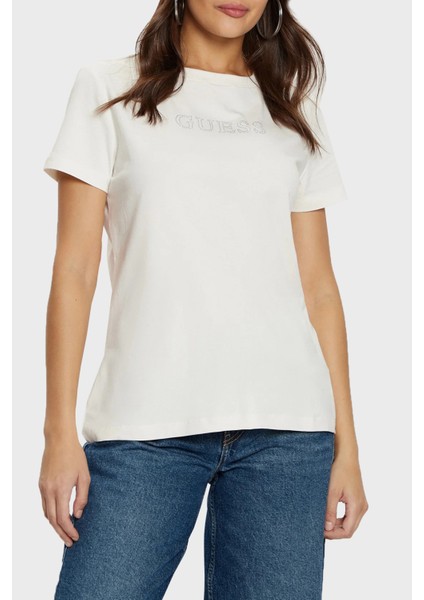 Briana Pamuklu Relaxed Fit Taşlı Logolu T Shirt V3BI11J1314 Bayan T Shirt V3BI11 J1314 G6F4