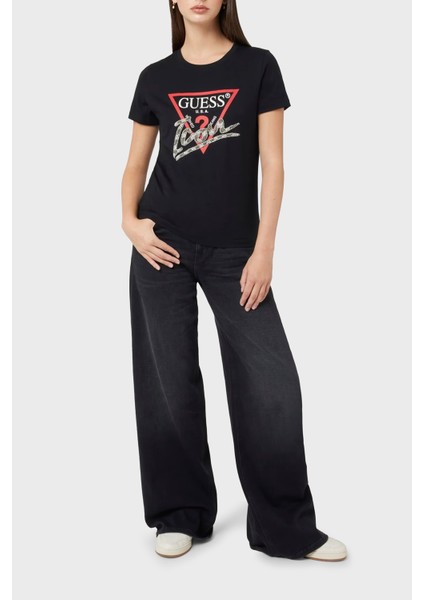 Ss Cn Triangle % 100 Pamuk Regular Fit Logolu T Shirt W5RI10I3Z14 Bayan T Shirt W5RI10 I3Z14 Jblk