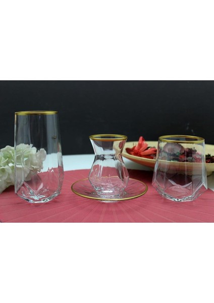 Alya Gold Yaldızlı 24 Parça Çay-Meşrubat Su Takımı