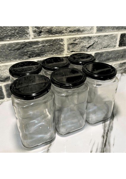 Home 6'lı 850 ml Köşeli Cam Kavanoz Seti - Siyah Kapaklı
