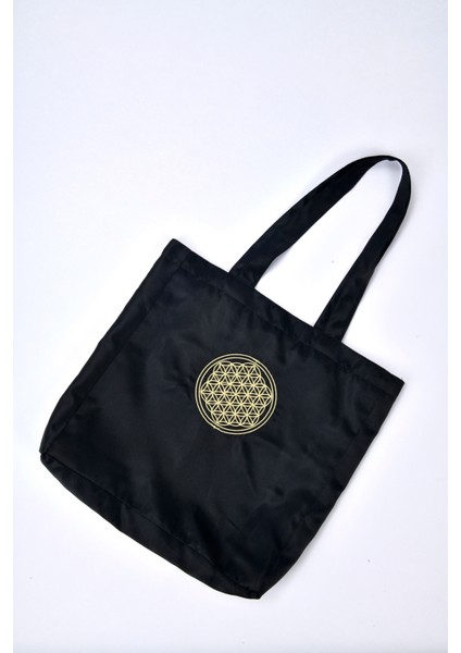 Yaşam çiçeği nakışlı siyah saten ici astarli kol cantasi