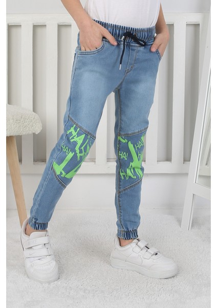 Yeşil Grafiti Baskılı Erkek Çocuk Mavi Kot Pantolon 6209 fiyatları