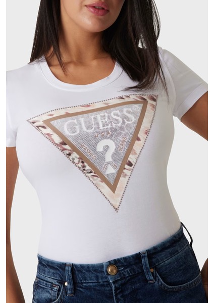 Ss Cn Cheeta Pamuklu Slim Fit Bisiklet Yaka Logolu T Shirt W5RI22J1314 Bayan T Shirt W5RI22 J1314 G011