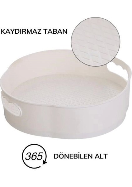 360 Derece Dönebilen Mekanizmalı Yuvarlak Tepsi Formlu Sunum ve Servis Organizer Tablası ( Lisinya )