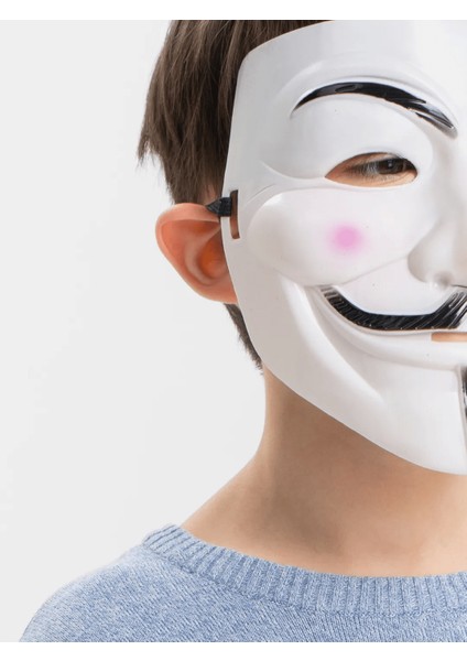 Beyaz Renk Pembe Yanaklı Ithal V For Vendetta Maskesi